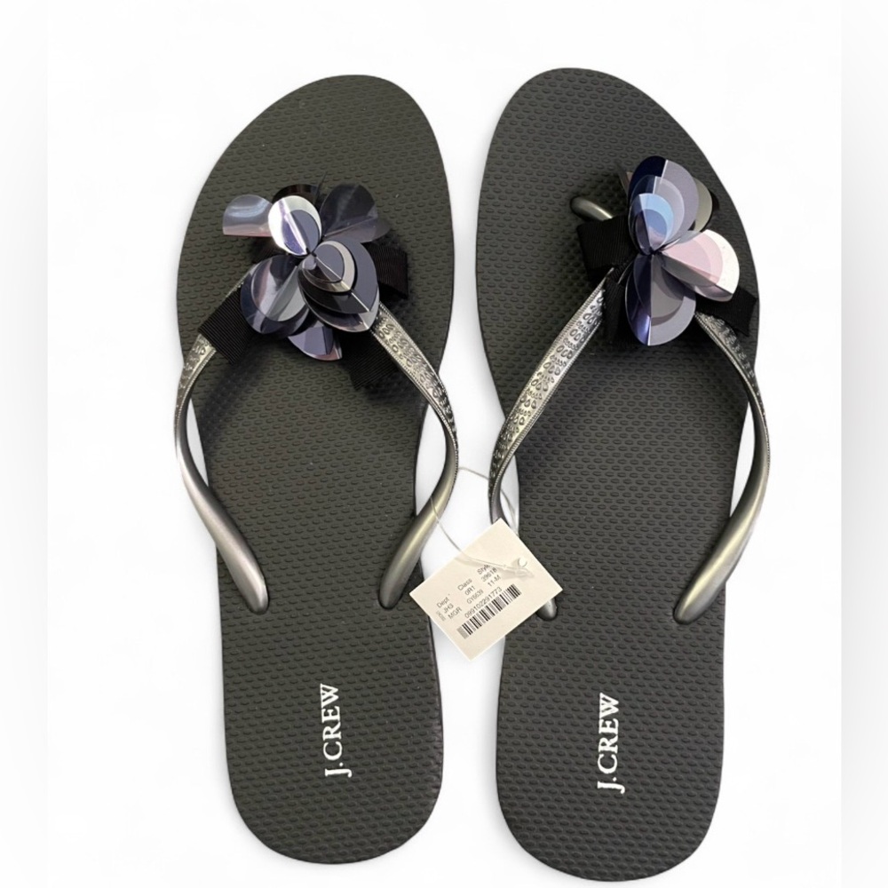 NWT J. Crew Folded Pallette Fleu Metallic Grey Flip Flops Size 11